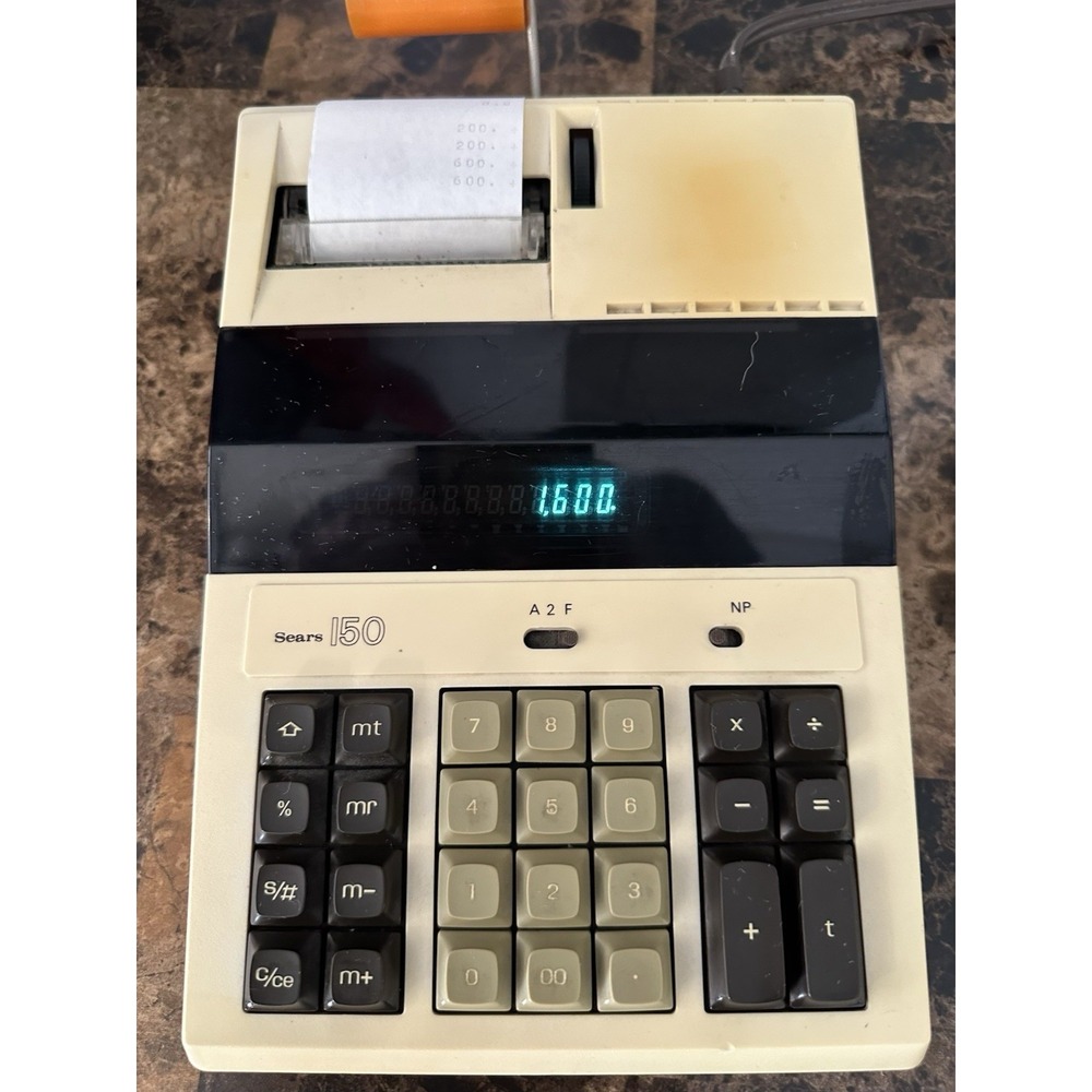 Sears I50 12 Digit Display Printing Calculator 272.58750 vtg Green Numbers